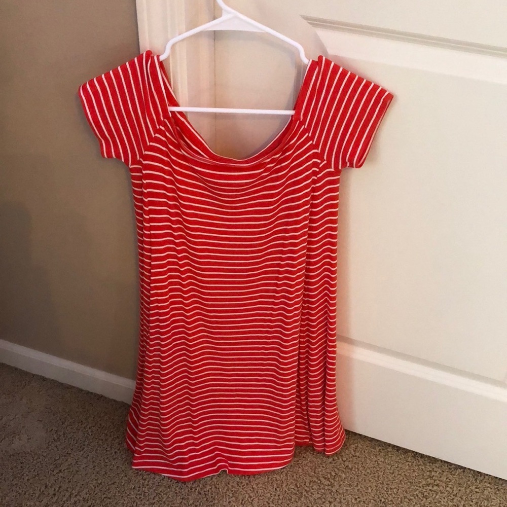 old navy orange off the shoulder dress